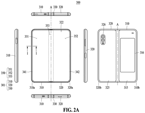 Foldable phone unfolded, various views., drawing sheet 2 from US 2026/0291048 A1