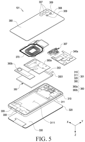 Exploded view of smartphone components., drawing sheet 5 from US 2026/0291284 A1