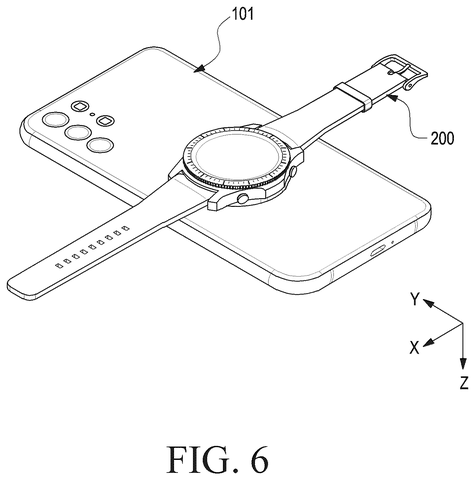 Smartphone wirelessly charging a smartwatch., drawing sheet 6 from US 2026/0291284 A1