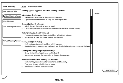 Virtual assistant suggested agenda., drawing sheet 8 from US 2026/0291766 A1