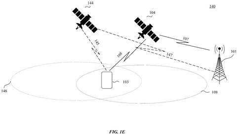 Phone, two satellites, and cell tower., drawing sheet 5 from US 2026/0292620 A1