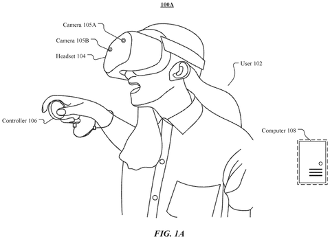 Person wearing VR headset, controller., drawing sheet 1 from US 2026/0295410 A1