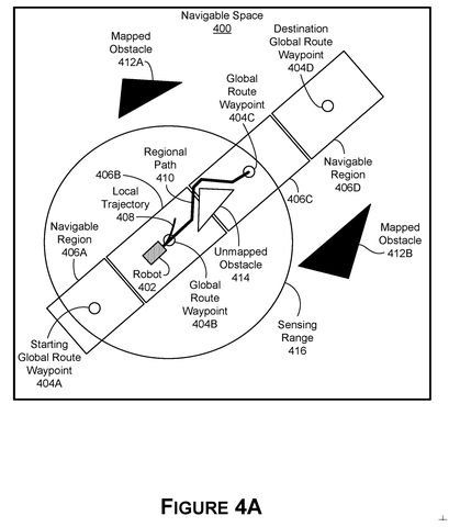 Robot navigating obstacles and waypoints., drawing sheet 4 from US 2026/0295828 A1