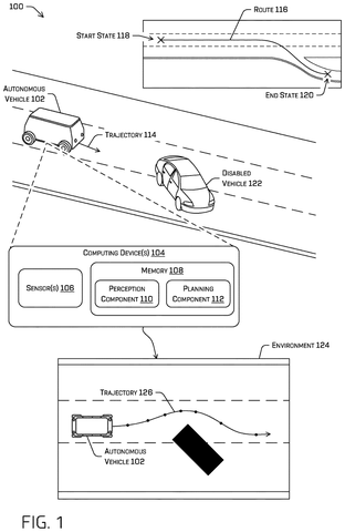 Autonomous vehicle planning trajectory, drawing sheet 1 from US 2026/0296419 A1