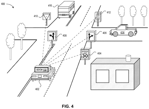 Self-driving car detecting traffic signs., drawing sheet 5 from US 2026/0299088 A1