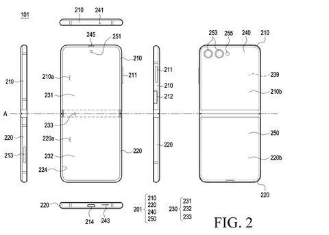 Foldable phone, unfolded views., drawing sheet 2 from US 2026/0299396 A1