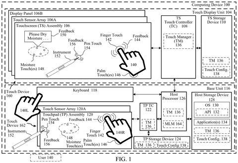 Touchscreen distinguishing real touches from moisture., drawing sheet 1 from US 2026/0299724 A1