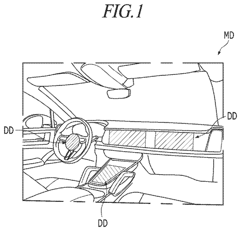 Car interior with display screen, drawing sheet 1 from US 2026/0299733 A1