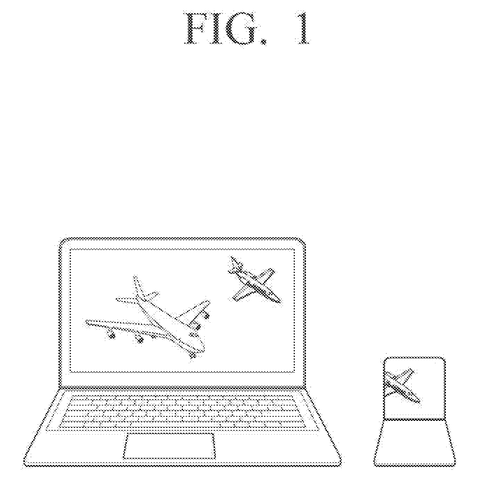 Laptop and phone displaying airplanes., drawing sheet 1 from US 2026/0299866 A1