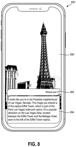 Phone displaying AI location response., drawing sheet 8 from US 2026/0300300 A1