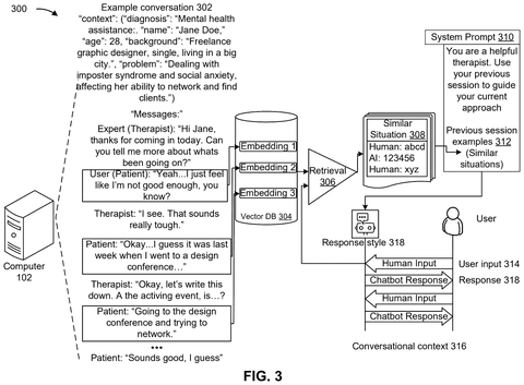 Example conversation with chatbot response style., drawing sheet 3 from US 2026/0300373 A1