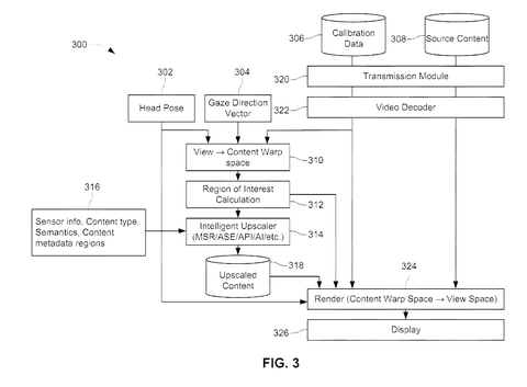 Content upscaling system diagram, drawing sheet 3 from US 2026/0301125 A1