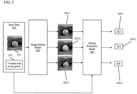 Editing evaluation model scoring edits., drawing sheet 3 from US 2026/0301270 A1