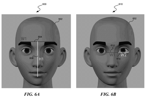 Avatar face with eyebrow and nose measurements., drawing sheet 8 from US 2026/0301291 A1