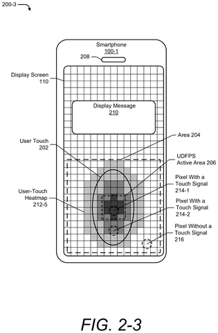 Smartphone display with touch heatmap, drawing sheet 4 from US 2026/0301474 A1