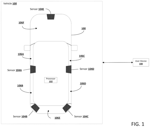 Vehicle with sensors and processor., drawing sheet 1 from US 2026/0301492 A1