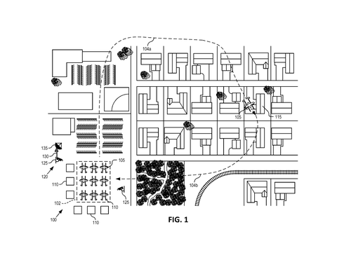 Drone flight over neighborhood, drawing sheet 1 from US 2026/0301591 A1