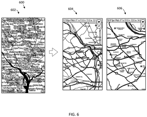 Map views at different zoom levels., drawing sheet 6 from US 2026/0301607 A1