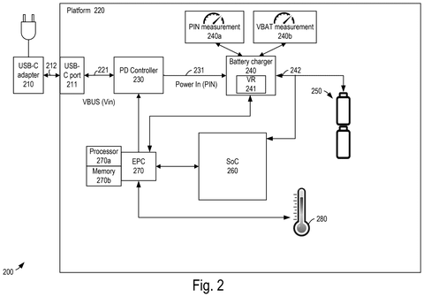 Laptop charging system block diagram., drawing sheet 2 from US 2026/0302798 A1