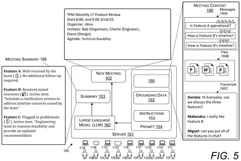 System architecture for meeting summary., drawing sheet 5 from US 2026/0303393 A1