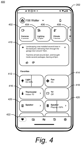 Smart home app interface., drawing sheet 4 from US 2026/0303403 A1