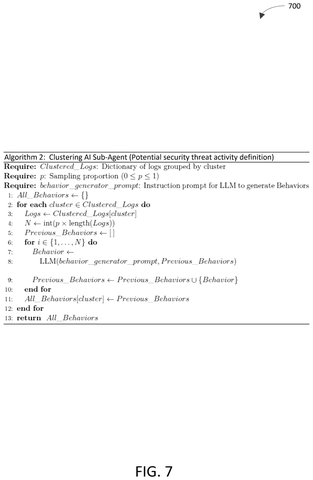 AI agent for threat activity definition., drawing sheet 7 from US 2026/0303627 A1