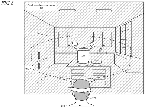 A kitchen in a lighted environment., drawing sheet 7 from US 2026/0303933 A1