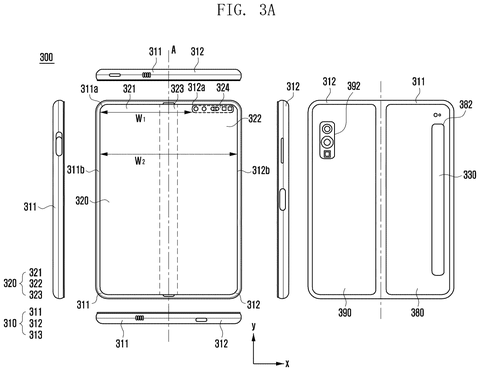 Foldable phone, unfolded views., drawing sheet 3 from US 2026/0304041 A1