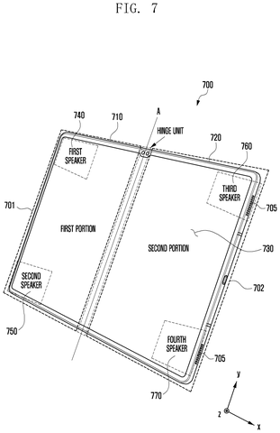 Foldable phone with four speakers., drawing sheet 8 from US 2026/0304041 A1
