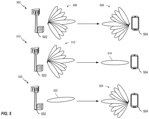Cell tower beamforming to a phone., drawing sheet 5 from US 2026/0304172 A1