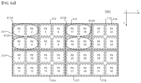 Pixel array with horizontal and vertical focus groups, drawing sheet 8 from US 2026/0304972 A1