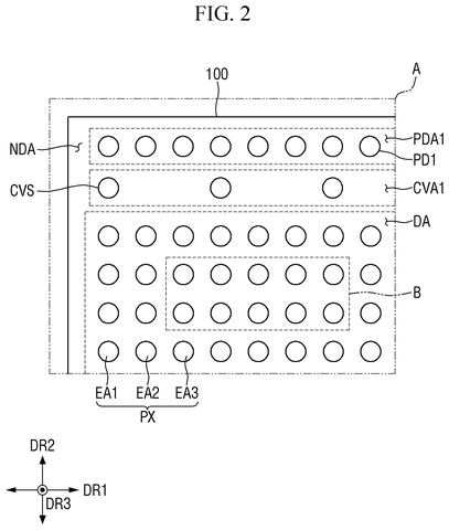 Pixel arrangement on OLED display, drawing sheet 2 from US 2026/0305141 A1
