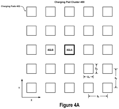 Grid of drone charging pads, drawing sheet 7 from US 2026/0310203 A1