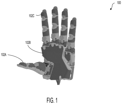 Robot hand with touch pads, drawing sheet 1 from US 2026/0310299 A1