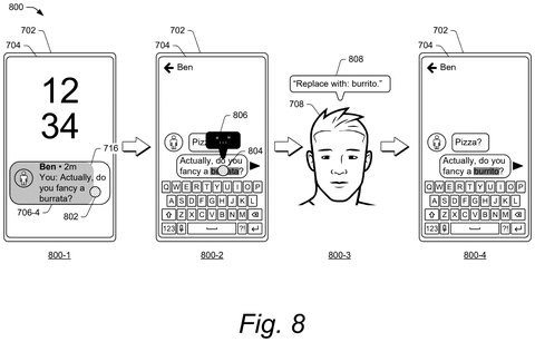 Editing message text using speech, drawing sheet 8 from US 2026/0310403 A1
