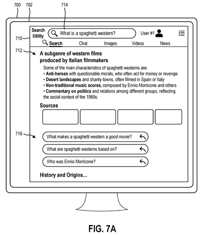 Search screen with AI suggestions, drawing sheet 7 from US 2026/0310694 A1