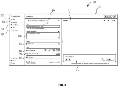 Blank chatbot configuration screen, drawing sheet 3 from US 2026/0310989 A1