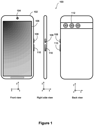 Smartphone body and camera layout, drawing sheet 1 from US 2026/0313231 A1