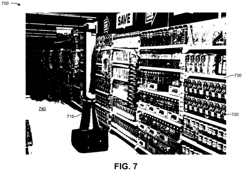 Mobile inventory robot scanning shelves, drawing sheet 7 from US 2026/0313316 A1